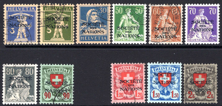 League of Nations 1922-44 set with grilled gum very fine used (70c & 1f50 unmounted mint missing 1f).
