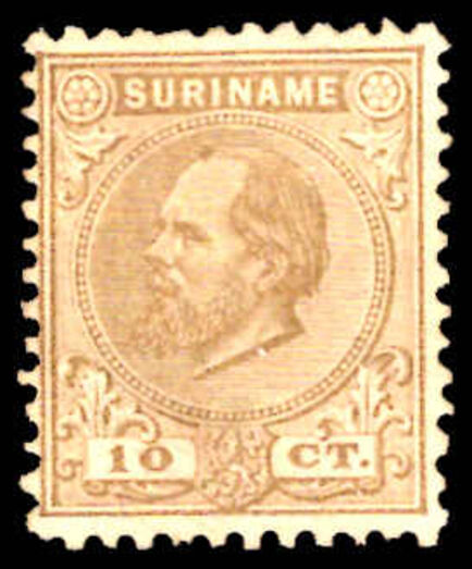 Suriname 1873-88 10c bistre 11½x12 lightly mounted mint.