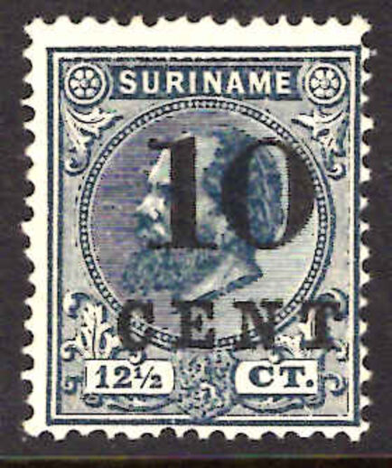 Suriname 1898 10c on 12½c slate blue lightly mounted mint.