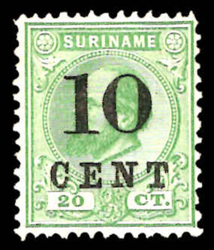 Suriname 1898 10c on 20c green lightly mounted mint.