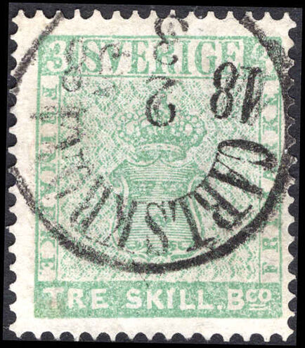Sweden 1855-58 3s green genuine fine used but with certificate stating 
