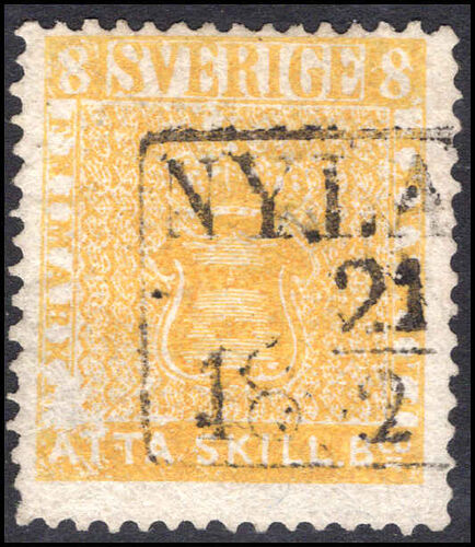 Sweden 1855-58 8s orange-yellow very fine and clean with Wilen certificate.