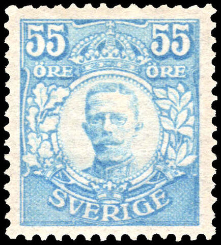 Sweden 1910-19 55ø light blue Varnamo very fine and clean lightly mounted mint with Nielsen certificate.