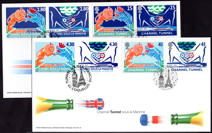 1994 Channel Tunnel English and Frech issue Folkestone postmark unaddressed first day cover.