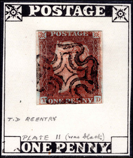 1841 1d red from black plate 11 TD re-entry fine used three margins.
