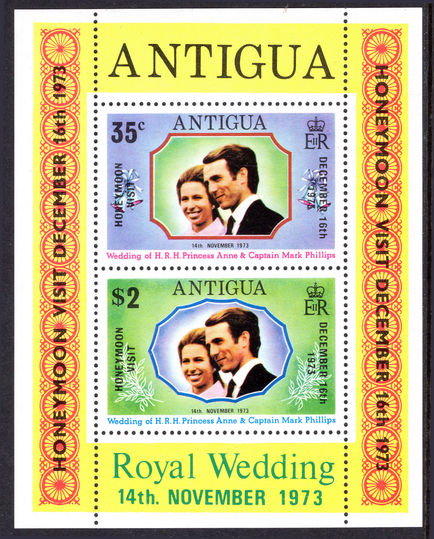 Antigua 1973 Honeymoon Visit (litho) souvenir sheet unmounted mint.