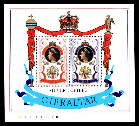 Gibraltar 1977 Silver Jubilee unmounted mint souvenir sheet.