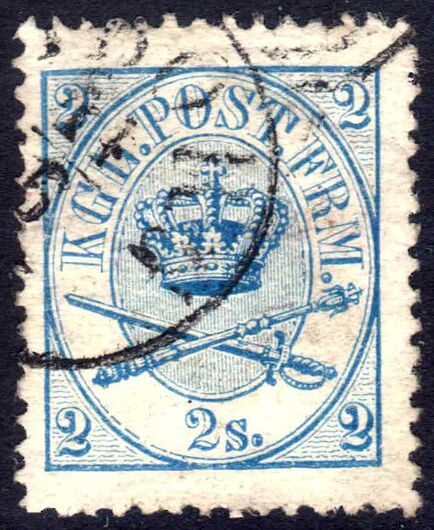 Denmark 1864-70 2sk blue perf 13x12½ very fine used.