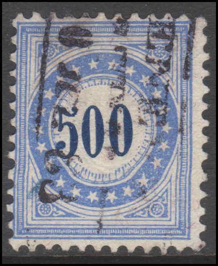 Switzerland 1882 Postage Due 500c blue frame type II inverted granite paper fine used.