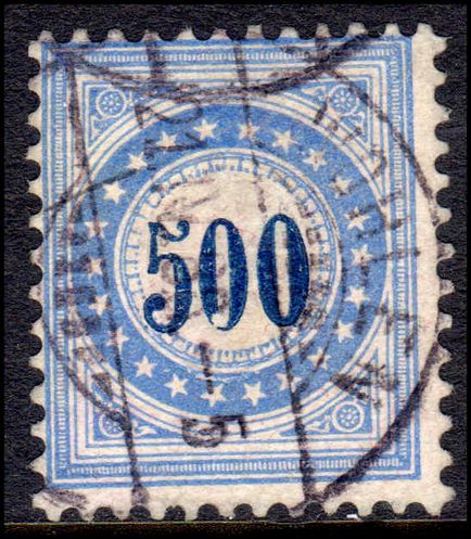 Switzerland 1882 500c blue frame type II inverted granite fine used.