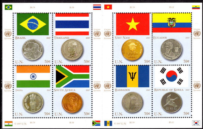 New York 2007 Coins and Flags (2nd series) souvenir sheet unmounted mint.