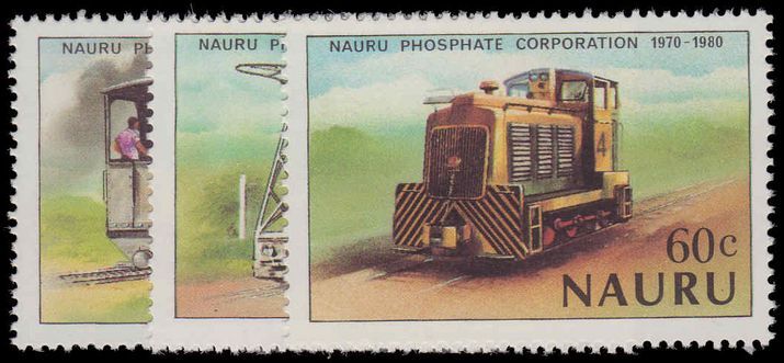 Nauru 1980 10th Anniv of Nauru Phosphate Corporation. Railway Locomotives unmounted mint.
