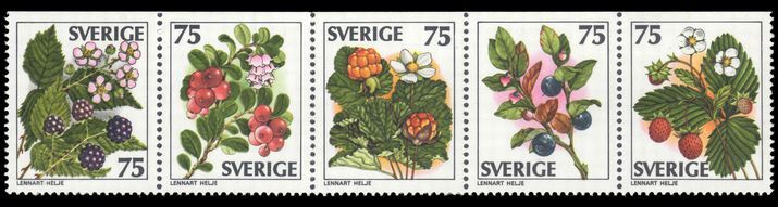 Sweden 1977 Wild Berries strip unmounted mint.