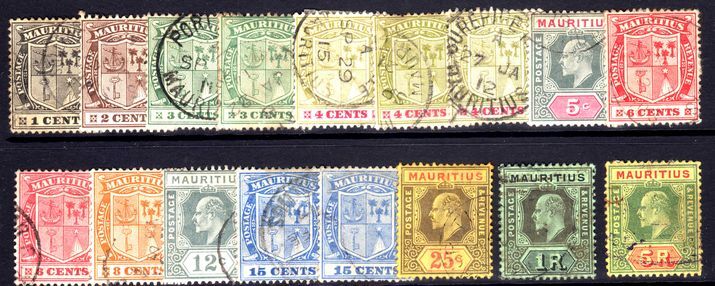 Mauritius 1910 selection of values fine used including 25c 1r & 5r.