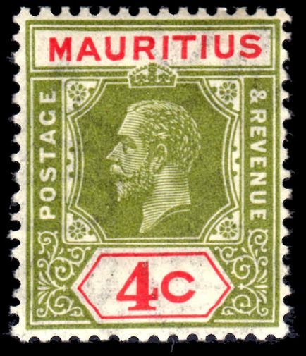 Mauritius 1921-34 4c sage-green and carmine die I unmounted mint.