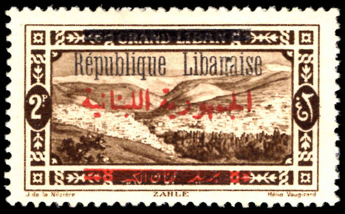 Lebanon 1928 2p sepia black and red overprints lightly mounted mint.