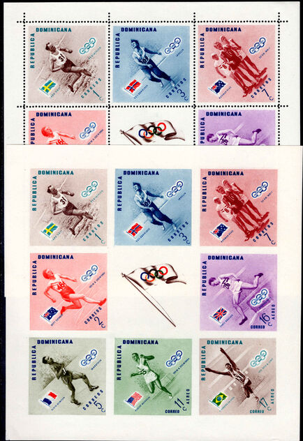 Dominican Republic 1957 Olympic Games (2nd issue) with Olympic Flag perf and imperf souvenir sheet unmounted mints..