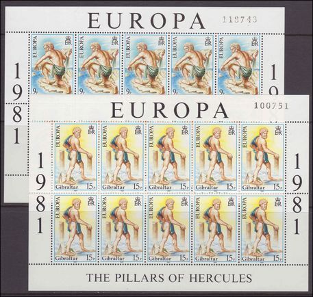 Gibraltar 1981 Europa sheetlets of 10 unmounted mint.