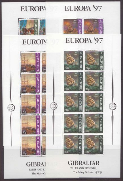 Gibraltar 1997 Europa. Tales and Legends. The Mary Celeste sheetlets of 10 unmounted mint.