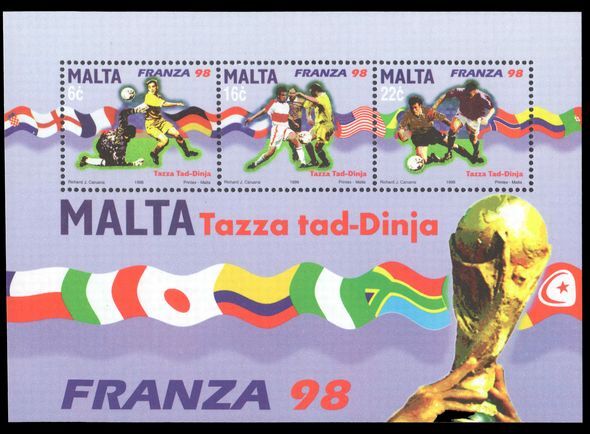 Malta 1998 World Cup Football souvenir sheet unmounted mint.