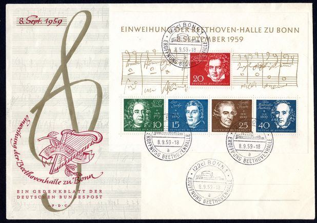 West Germany 1959 Beethoven souvenir sheet first day cover.