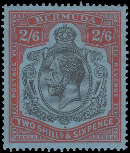 Bermuda 1924-32 2s6d black and red on blue damaged leaf in bottom right fine and lightly mounted mint.