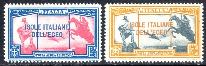 Dodecanese Islands 1932 Garibaldi Air Express pair very fine lightly mounted mint.