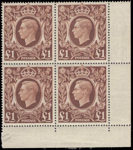 1939-49  1 corner marginal block of 4 unmounted mint.