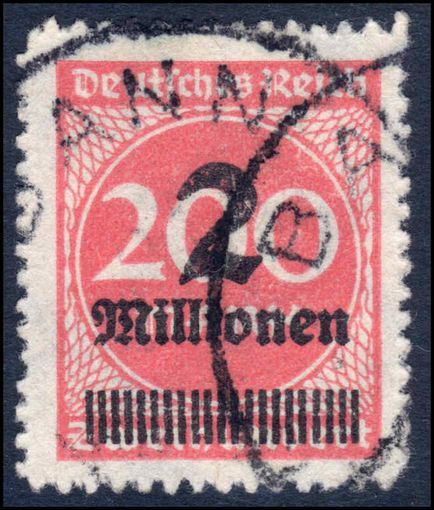 Third Reich 1923 2M on 200M bright rose zigzag roulette fine used.