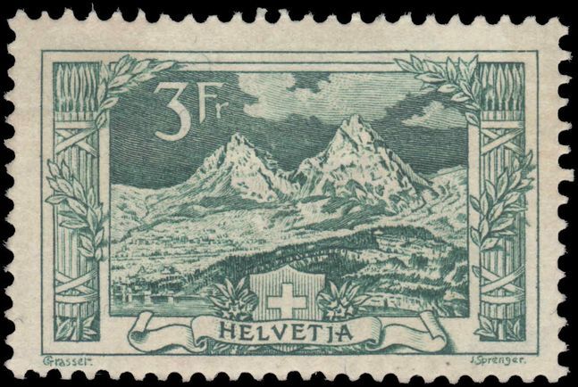Switzerland 1914-18 3fr deep blue-green The Myth Mountain fine lightly mounted mint.