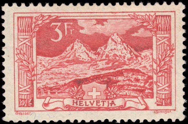Switzerland 1914-18 3fr rose-carmine The Myth Mountain fine lightly mounted mint.
