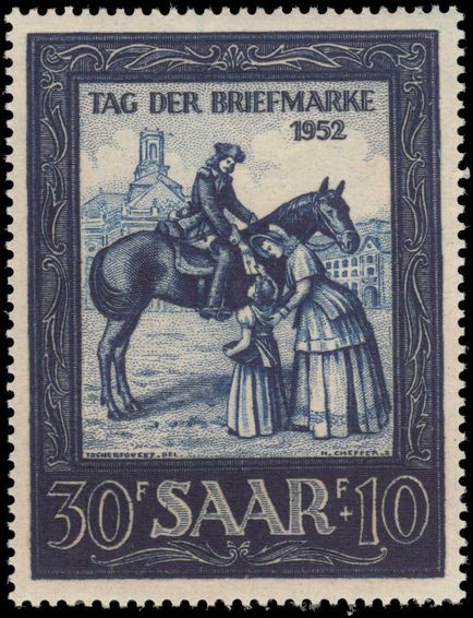 Saar 1952 Stamp Day lightly mounted mint.
