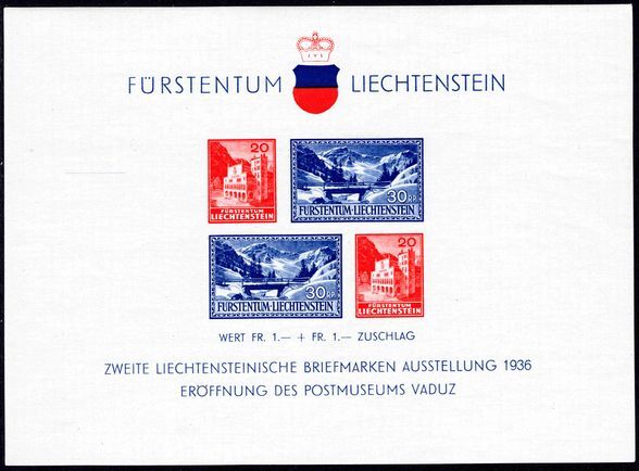 Liechtenstein 1936 Philatelic Exhibition souvenir sheet unmounted mint.