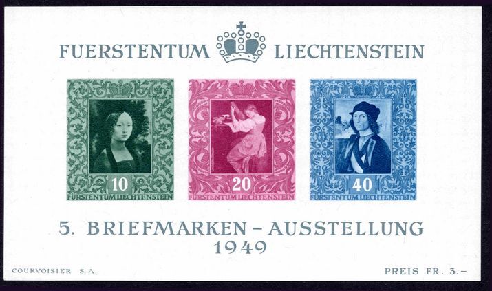 Liechtenstein 1949 Vaduz Philatelic Exhibition souvenir sheet unmounted mint.