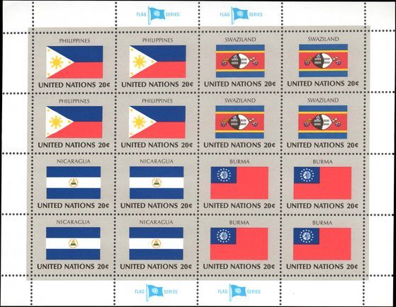 New York 1982 Flag sheet Philippines SwazilandNicaragua Burma unmounted mint.