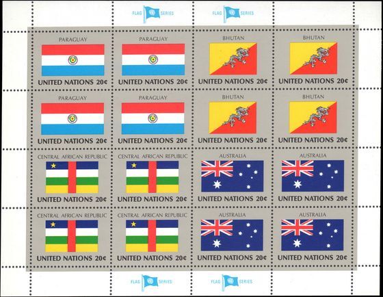 New York 1984 Flag sheet Paraguay Bhutan Central Africa Australia unmounted mint.