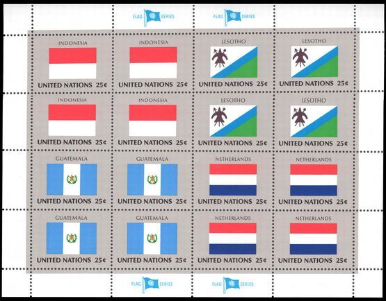 New York 1989 Flag sheet Indonesia Lesotho GuatemalaNetherlands unmounted mint.