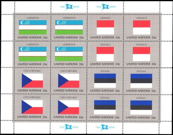 New York 1998 Flag sheet Uzbekistan Monaco Czech Republic Estonia unmounted mint.