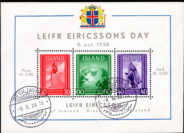 Iceland 1938 Leif Eirikssons day souvenir sheet fine used.