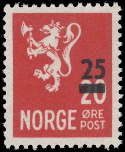 Norway 1949 25ø provisional unmounted mint.