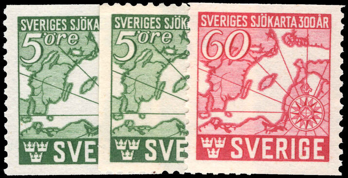 Sweden 1944 Tercentenary of First Swedish Marine Chart booklet and coil set (singles) unmounted mint.