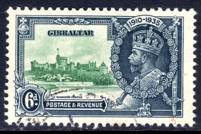 Gibraltar 1935 6d Jubilee with Extra Flagstaff fine used.
