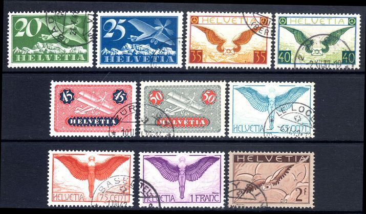 Switzerland 1923-40 Airmail set on chalky grilled paper exceptionally fine used.