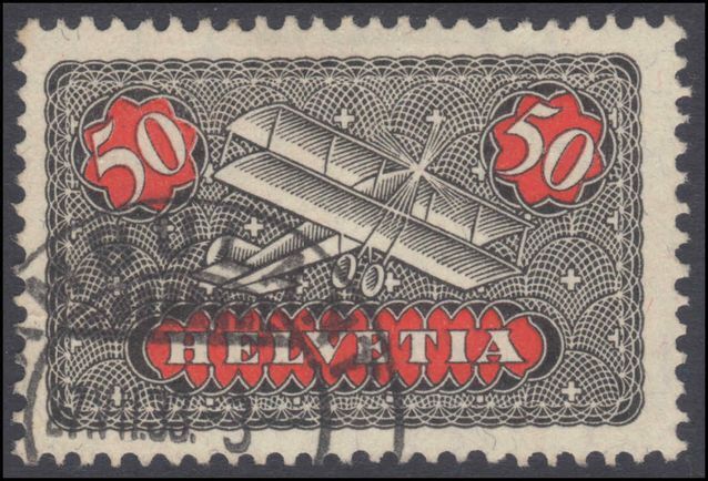 Switzerland 1923-40 50c airmail on ordinary smooth paper exceptionally fine used.
