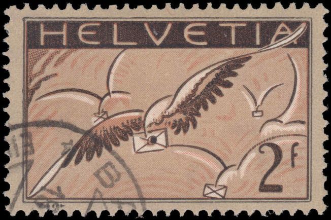 Switzerland 1923-40 2 fr Airmail on chalky grilled paper exceptionally fine used.
