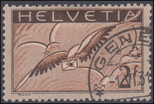Switzerland 1923-40 2fr airmail on ordinary smooth paper exceptionally fine used.