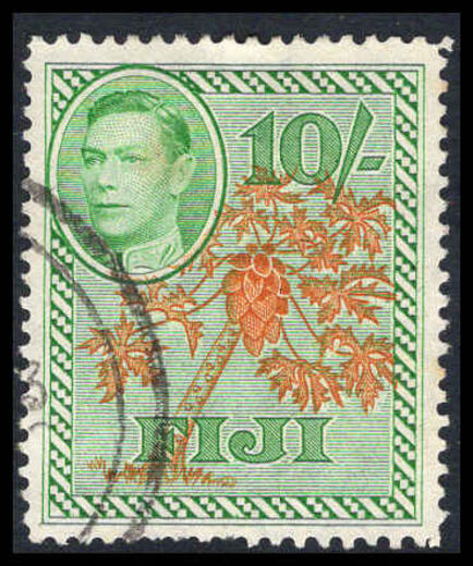 Fiji 1938-55 10s orange and emerald (some short perfs) fine used.