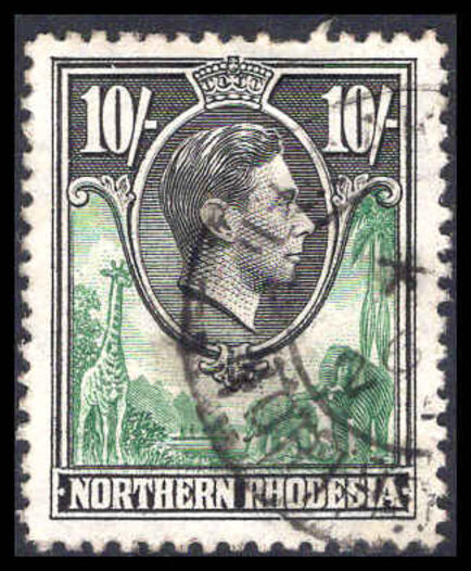 Northern Rhodesia 1938-52 10s green and black fine used.