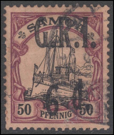 Samoa 1914 New Zealand Occuption 6d on 50pf fine used with inverted 9 for 6.