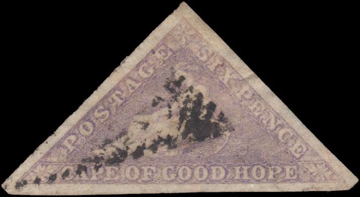 Cape of Good Hope 1855-63 6d pale rose lilac triangular Perkins Bacon fine used with good margins all round.